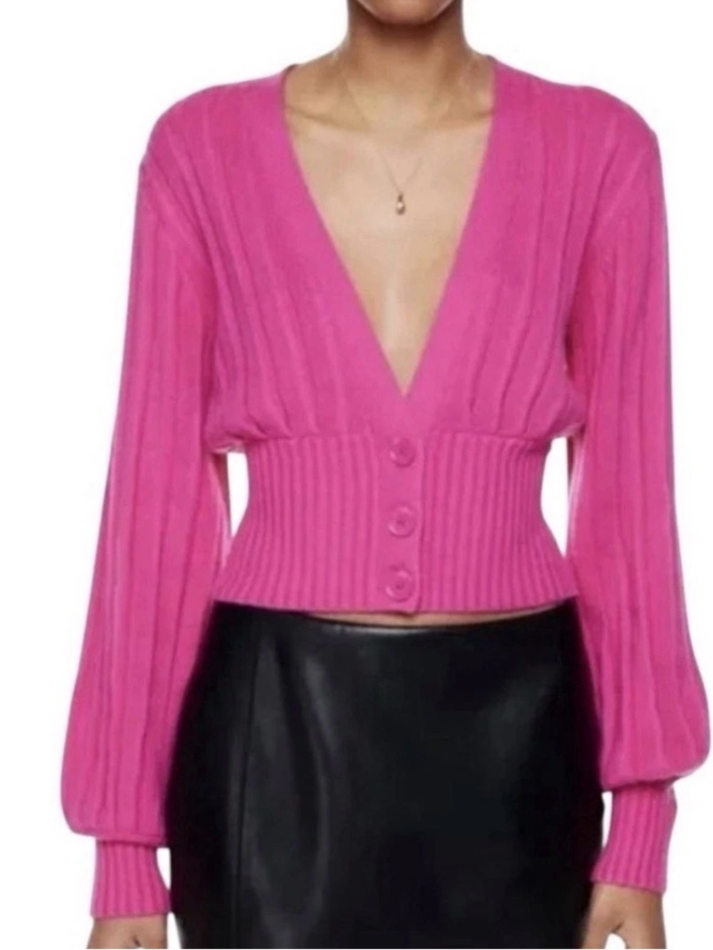 Aritzia Wilfred Vital Pink Rose Plunge Front Cardigan Medium Wool Cotton NEW